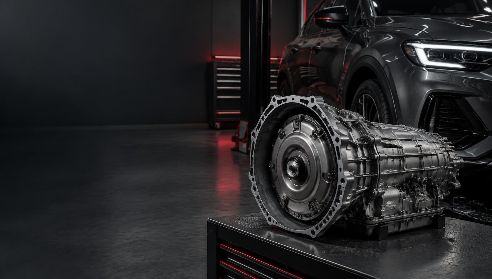 Automatic transmission in a professional automotive workshop